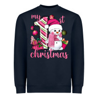 Navy My 1st. pink Christmas with cute snowman Heavyweight Sweatshirt - NancyCooperArtShop