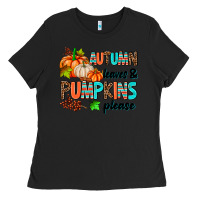 Black autumn leaves pumpkin please Ladies Tee - AdoDesignShop
