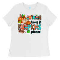 White autumn leaves pumpkin please Ladies Tee - AdoDesignShop
