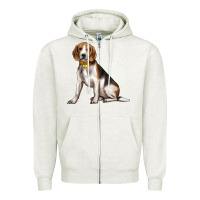 Oatmeal Heather beagle with overflow Zipper Hoodie - texasbilliewilder