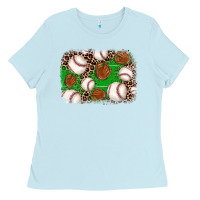 Baby Blue baseball glove background Ladies Tee - JahusDesignShop
