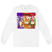 White happy hallothanksmas gnomies Long Sleeve Tee - MaliasSmallBusiness
