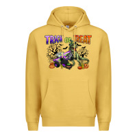 Antique Gold trick or treat with monster truck and t rex Premium Hoodie - CowGirlArtShop