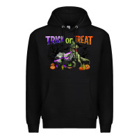 Black trick or treat with monster truck and t rex Premium Hoodie - CowGirlArtShop