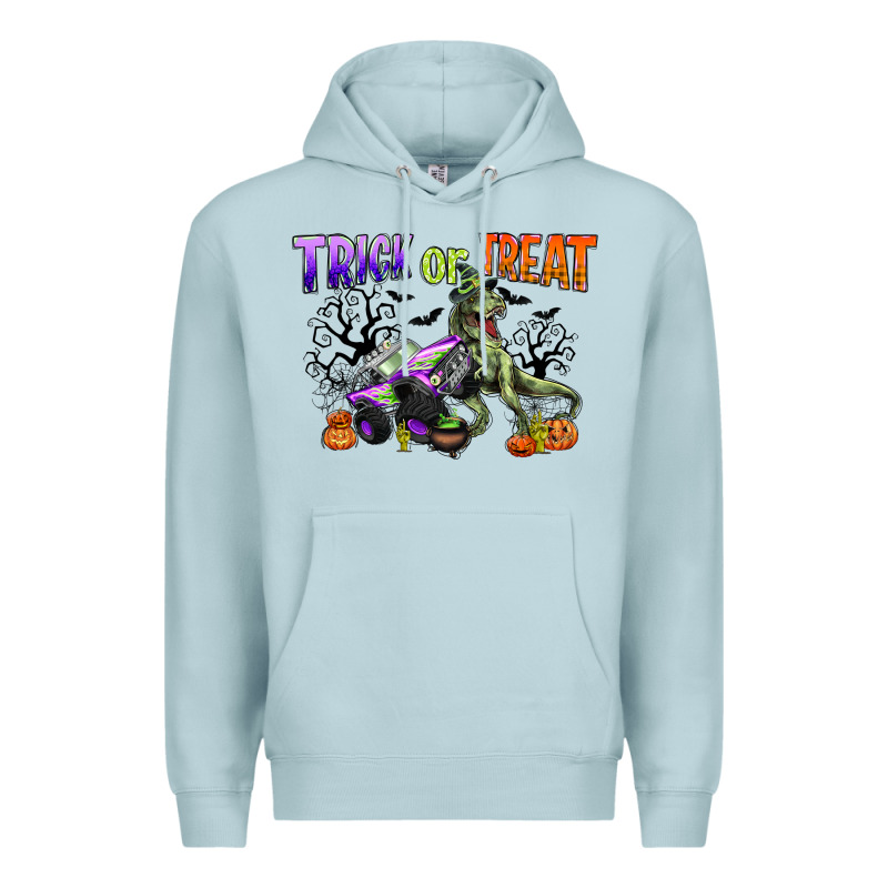 Trick Or Treat With Monster Truck And T Rex Premium Hoodie by CowGirlArtShop | Teevron