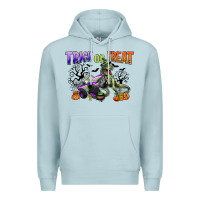 Blue Mist trick or treat with monster truck and t rex Premium Hoodie - CowGirlArtShop