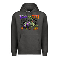 Charcoal Heather trick or treat with monster truck and t rex Premium Hoodie - CowGirlArtShop