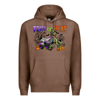 Chestnut trick or treat with monster truck and t rex Premium Hoodie - CowGirlArtShop