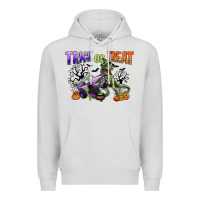 Dove Grey trick or treat with monster truck and t rex Premium Hoodie - CowGirlArtShop