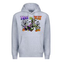 Heather Grey trick or treat with monster truck and t rex Premium Hoodie - CowGirlArtShop