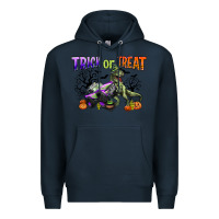 Navy trick or treat with monster truck and t rex Premium Hoodie - CowGirlArtShop