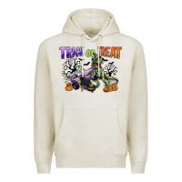 Oatmeal Heather trick or treat with monster truck and t rex Premium Hoodie - CowGirlArtShop