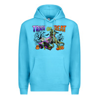 Ocean Blue trick or treat with monster truck and t rex Premium Hoodie - CowGirlArtShop