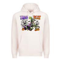 Pale Pink trick or treat with monster truck and t rex Premium Hoodie - CowGirlArtShop