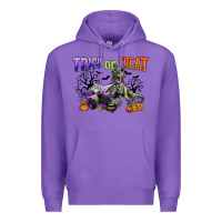 Purple trick or treat with monster truck and t rex Premium Hoodie - CowGirlArtShop