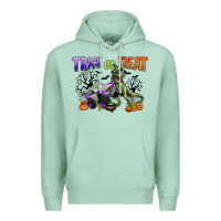 Seafoam trick or treat with monster truck and t rex Premium Hoodie - CowGirlArtShop