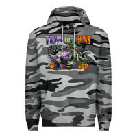 Slate Camo trick or treat with monster truck and t rex Premium Hoodie - CowGirlArtShop