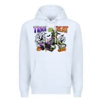 White trick or treat with monster truck and t rex Premium Hoodie - CowGirlArtShop