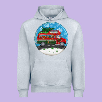 Santa Claus With Retro Van  Christmas Ornament Urban Hoodie Designed By Bundleandbundleshop
