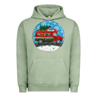 Pigment Oil Green santa claus with retro van  christmas ornament Urban Hoodie - BundleAndBundleShop