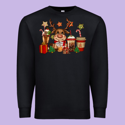 Reindeer Coffe Cups Christmas Premium Sweatshirt Designed By Cowgirlartshop