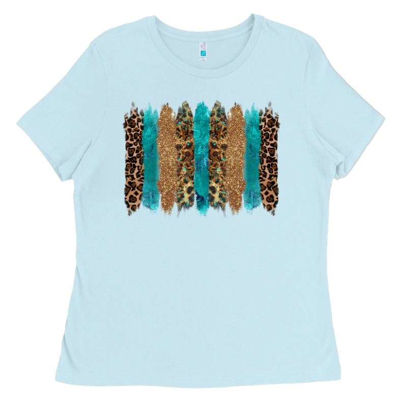 Glitter Turqoise Leopard Tooled Leather Background Ladies Tee by RanaPortraitStore | Teevron