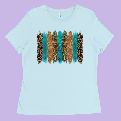 Glitter Turqoise Leopard Tooled Leather Background Ladies Tee Designed By Ranaportraitstore