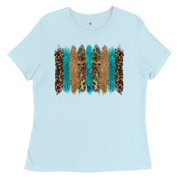 Baby Blue glitter turqoise leopard tooled leather background Ladies Tee - RanaPortraitStore