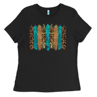 Black glitter turqoise leopard tooled leather background Ladies Tee - RanaPortraitStore