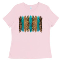Bubblegum Pink glitter turqoise leopard tooled leather background Ladies Tee - RanaPortraitStore