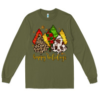 Army Green happy holidays with christmas tree Long Sleeve Tee - MaliasSmallBusiness