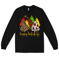 Black happy holidays with christmas tree Long Sleeve Tee - MaliasSmallBusiness