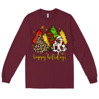 Burgundy happy holidays with christmas tree Long Sleeve Tee - MaliasSmallBusiness