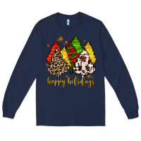 Navy happy holidays with christmas tree Long Sleeve Tee - MaliasSmallBusiness