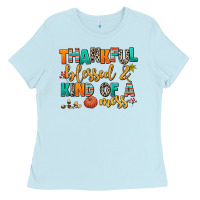 Baby Blue thankful  blessed and kind of a mess Ladies Tee - AdoDesignShop