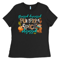 Black stressed depressed pumpkin spice obsessed Ladies Tee - AdoDesignShop