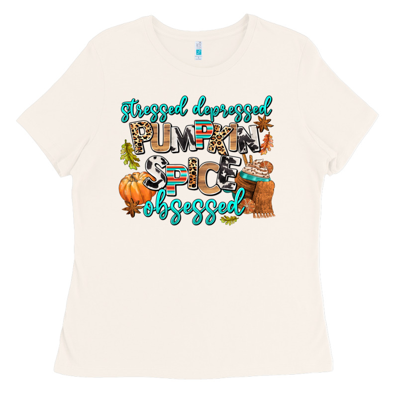 Stressed Depressed Pumpkin Spice Obsessed Ladies Tee by AdoDesignShop | Teevron