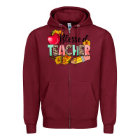 Burgundy blessed teacher Zipper Hoodie - NancyCooperArtShop