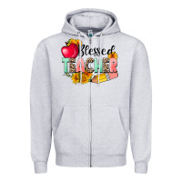 Heather Grey blessed teacher Zipper Hoodie - NancyCooperArtShop