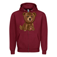 Burgundy bear Zipper Hoodie - texasbilliewilder