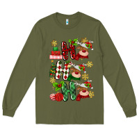 Army Green ho ho ho reindeer Long Sleeve Tee - MaliasSmallBusiness