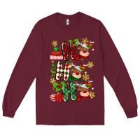 Burgundy ho ho ho reindeer Long Sleeve Tee - MaliasSmallBusiness