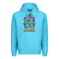 Ocean Blue witches monsters goblins and screams its almost halloween Premium Hoodie - CowGirlArtShop