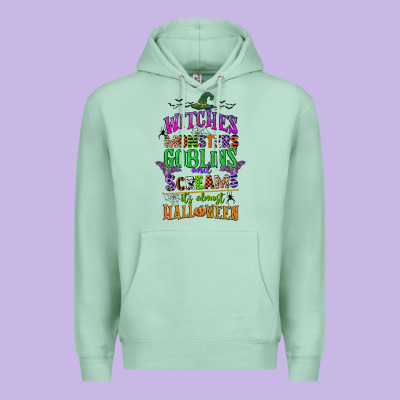 Witches Monsters Goblins And Screams Its Almost Halloween Premium Hoodie Designed By Cowgirlartshop