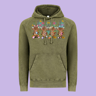 Easter Day Baby Highland Cow Vintage Hoodie Designed By Maliassmallbusiness