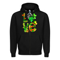 Black st.patrick love with clover Zipper Hoodie - NancyCooperArtShop