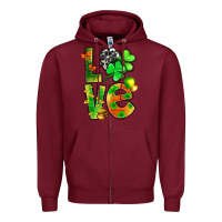 Burgundy st.patrick love with clover Zipper Hoodie - NancyCooperArtShop