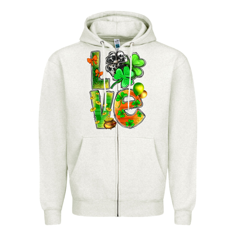 St.patrick Love With Clover Zipper Hoodie by NancyCooperArtShop | Teevron