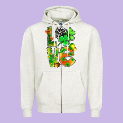 St.patrick Love With Clover Zipper Hoodie Designed By Nancycooperartshop