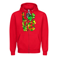 Red st.patrick love with clover Zipper Hoodie - NancyCooperArtShop